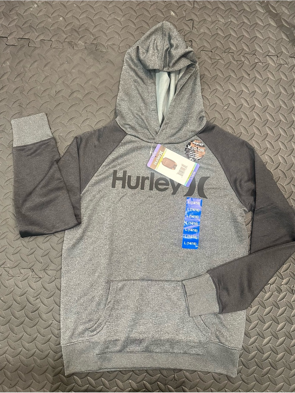 Hurley Men's Gray and Black Zip-Up Style Hooded Sweatshirt